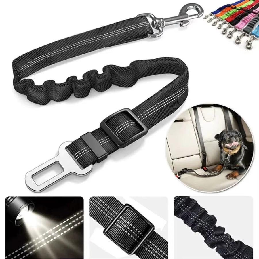 Reflective Dog Seat Belt - Adjustable Durable Nylon Safety Harness with Bungee Buffer for Secure Car Travel, Comfort Anti-Shock