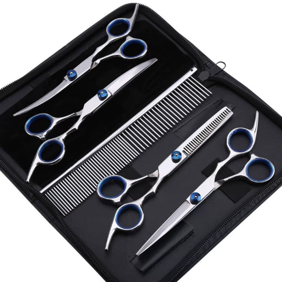6Pc/Set 6 Inch Pet Grooming Scissors Set Professional Stainless Steel Straight Curved Dog Cat Cutting Hair