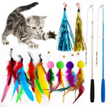 Three-Section Fishing Rod Tassel Hair Ball Funny Cat 12-Piece Set of Color Feather Replacement Head Cat Toys Interactive