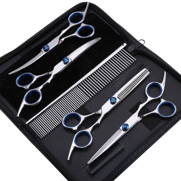 6Pc/Set 6 Inch Pet Grooming Scissors Set Professional Stainless Steel Straight Curved Dog Cat Cutting Hair