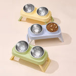 Foldable Stainless Steel Elevated Pet Bowl - Dual Dish Non-Slip Anti-Tip Raised Feeder with Neck Support for Cats Dogs