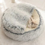 Cat Bed round Plush Fluffy Hooded Cat Bed Cave, Cozy for Indoor Cats or Small Dog Beds, Doughnut Calm Anti-Nxiety Dog Bed
