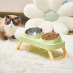 Foldable Stainless Steel Elevated Pet Bowl - Dual Dish Non-Slip Anti-Tip Raised Feeder with Neck Support for Cats Dogs