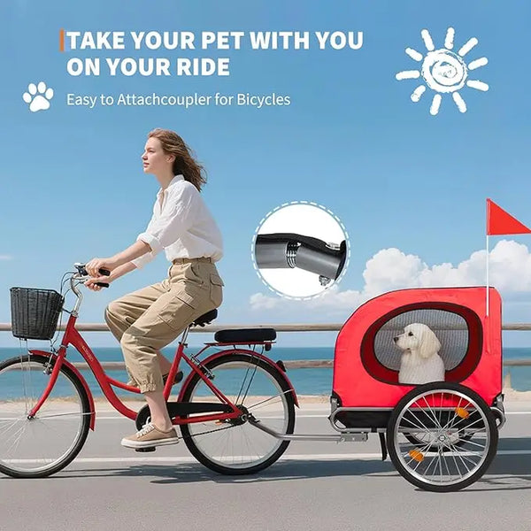 Dog Bike Trailer,Pet Stroller Cart Bicycle Carrier- Bicycle Coupler, Quick-Release Wheels & Easy-Fold Frame for Dog Carrier